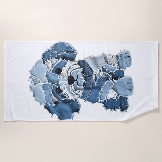 Schattige denim patchwork hondenillustratie strandlaken (Voorkant)