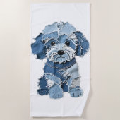 Schattige denim patchwork hondenillustratie strandlaken (Voorkant)
