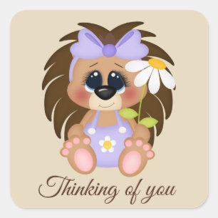 Schattige denken van je egel voeg bericht toe vierkante sticker