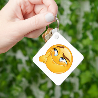 Schattige Denkende Emoji Grappige Smalende Gezicht Sleutelhanger