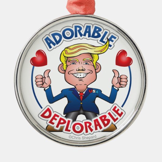 SCHATTIGE DEPLORABLE Pro Trump Cute Chibi Cartoon Metalen Ornament (Voorkant)