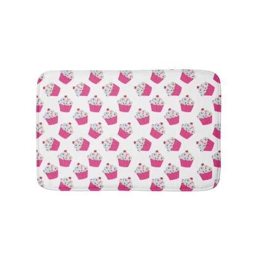 Schattige Dessert Helder Roze Cupcake Patroon Badmat (Voorkant)