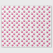 Schattige Dessert Helder Roze Cupcake Patroon Cadeaupapier (Vlak)