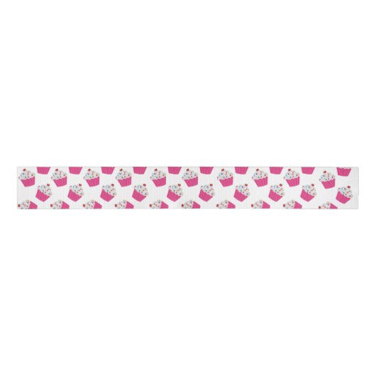 Schattige Dessert Helder Roze Cupcake Patroon Grosgrain Lint (Voorkant)