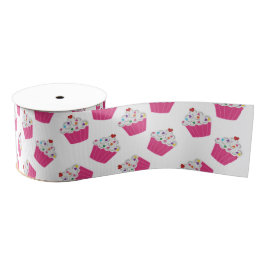 Schattige Dessert Helder Roze Cupcake Patroon Grosgrain Lint