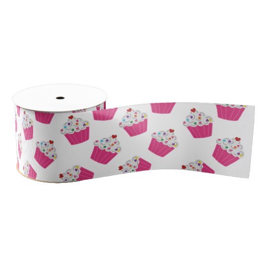Schattige Dessert Helder Roze Cupcake Patroon Grosgrain Lint (Spoel)