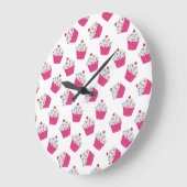 Schattige Dessert Helder Roze Cupcake Patroon Grote Klok (Hoek)