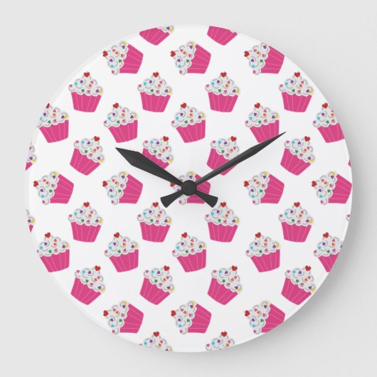 Schattige Dessert Helder Roze Cupcake Patroon Grote Klok (Voorkant)