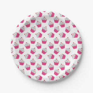 Schattige Dessert Helder Roze Cupcake Patroon Papieren Bordje