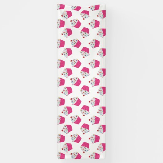 Schattige Dessert Helder Roze Cupcake Patroon Spandoek (Verticaal)