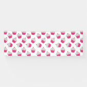 Schattige Dessert Helder Roze Cupcake Patroon Spandoek (Horizontaal)
