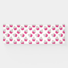 Schattige Dessert Helder Roze Cupcake Patroon Spandoek