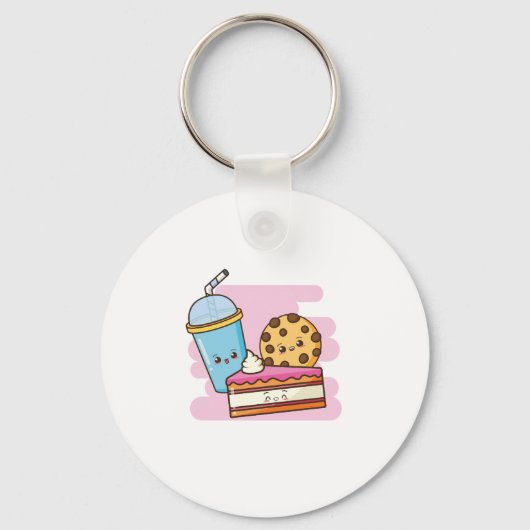 Schattige desserttrio - taart, koekje en Drink Sleutelhanger (Voorkant)