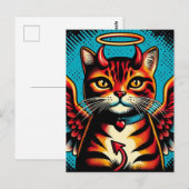 Schattige Devil Angel Kat met Wings Comic Book Sty Briefkaart (Voorkant / Achterkant)