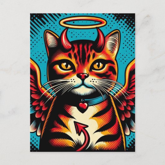 Schattige Devil Angel Kat met Wings Comic Book Sty Briefkaart (Voorkant)