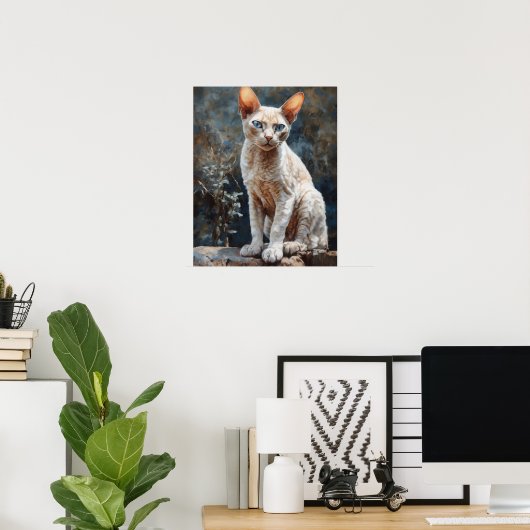 Schattige Devon Rex Cat Art Print Poster (Thuiskantoor)