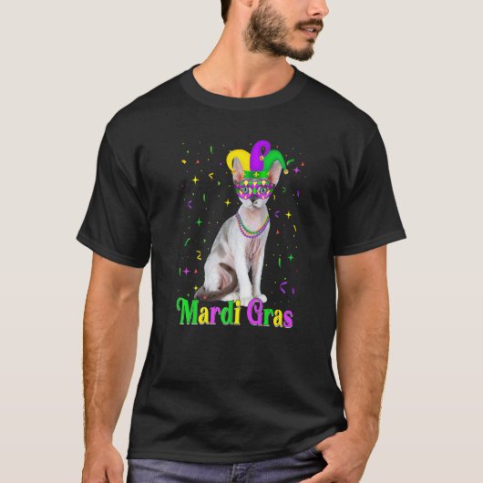 Schattige Devon Rex Kat Dieren Mardi Gras Carnaval T-shirt (Voorkant)