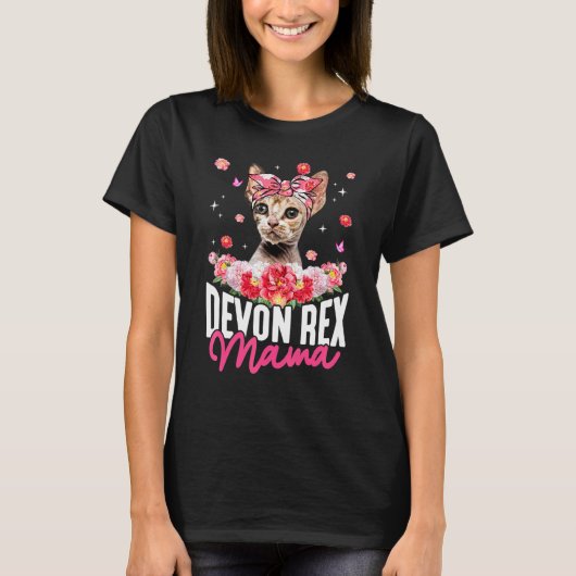 Schattige Devon Rex Mama Bloem Bandana Kat Moederd T-shirt (Voorkant)