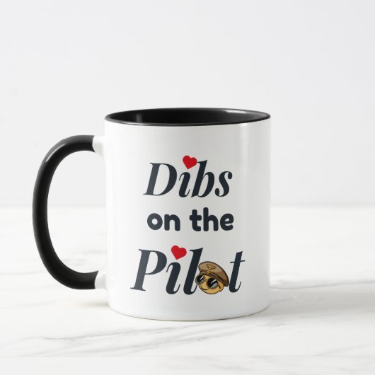Schattige "Dibs on the Pilot" Typografie, Grappig, Mok (Links)