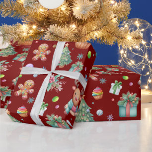 Schattige dieprode kerstpatroon   Holiday Cheer Cadeaupapier