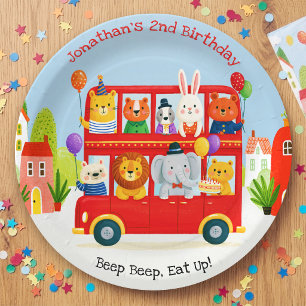 Schattige dier dubbeldekker feestbus verjaardag papieren bordje
