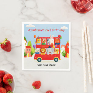 Schattige dier dubbeldekker feestbus verjaardag servet