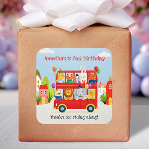 Schattige dier dubbeldekker feestbus verjaardag vierkante sticker
