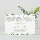 Schattige Dieren Auto's Groene Baby Shower Jongen Kaart (Staand voorkant)