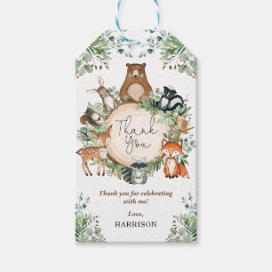 Schattige Dieren Bedanken in het Bos met Bloemen Cadeaulabel