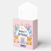 Schattige dieren blij 1e verjaardag bedankdoosjes (Geopend)