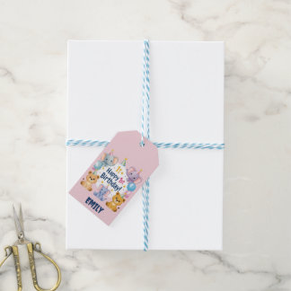 Schattige dieren blij 1e verjaardag cadeaulabel