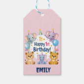 Schattige dieren blij 1e verjaardag cadeaulabel (Voorkant)