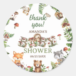 Schattige Dieren Botanische Baby Shower Bedankt Ronde Sticker