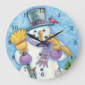 Schattige dieren bouwen een sneeuwman voor Kerstmi Grote Klok (Voorkant)