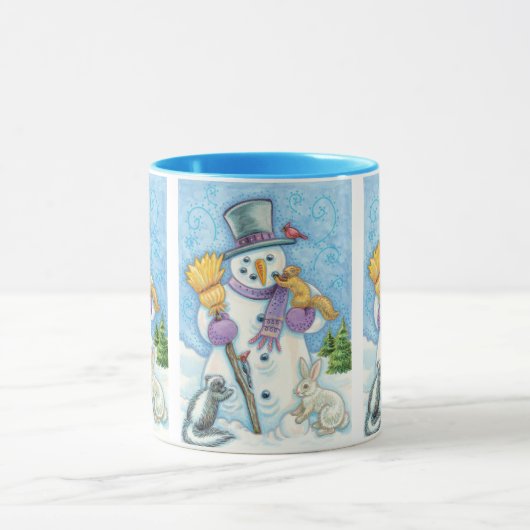 Schattige dieren bouwen een sneeuwman voor Kerstmi Mok (Midden)