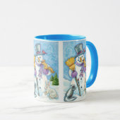 Schattige dieren bouwen een sneeuwman voor Kerstmi Mok (Voorkant rechts)