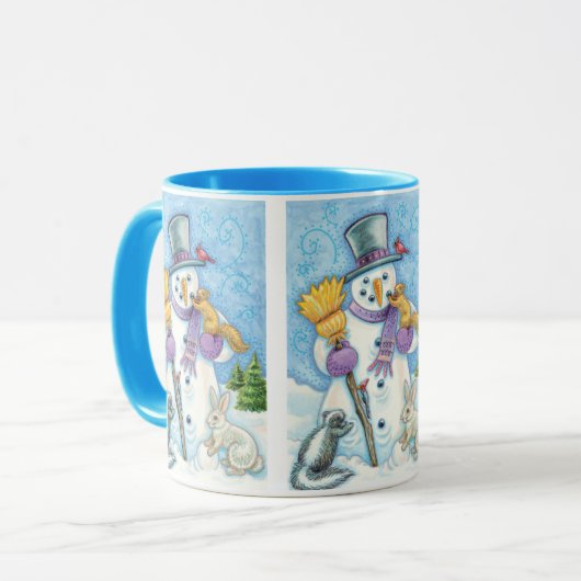 Schattige dieren bouwen een sneeuwman voor Kerstmi Mok (Voorkant links)