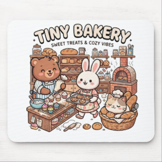Schattige dieren die cupcakes en brood bakken in e muismat