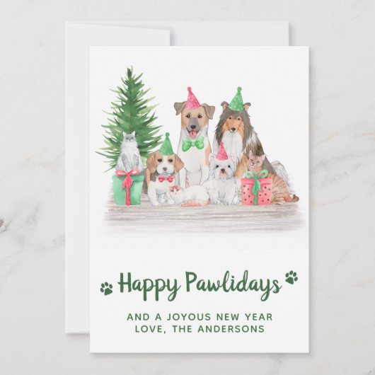 Schattige dieren Dog Cat Puppy Kitten Kerstmis Feestdagenkaart (Voorkant)