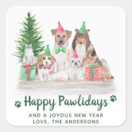 Schattige dieren Dog Cat Puppy Kitten Kerstmis Vierkante Sticker