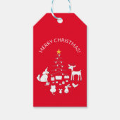 SCHATTIGE DIEREN DOOR CHRISTMAS TREE RED GIFT LABE CADEAULABEL (Voorkant)