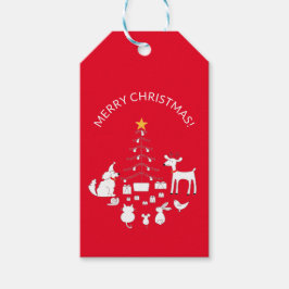 SCHATTIGE DIEREN DOOR CHRISTMAS TREE RED GIFT LABE CADEAULABEL
