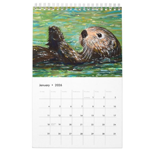 Schattige dieren en vogels schilderijen kalender (Jan 2026)