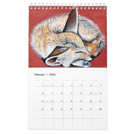 Schattige dieren en vogels schilderijen kalender (Feb 2026)