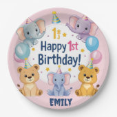Schattige dieren Happy 1st Birthday Paper Bord (Voorkant)