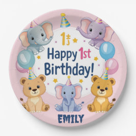 Schattige dieren Happy 1st Birthday Paper Bord