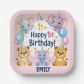 Schattige dieren Happy 1st Birthday Paper Bord (Voorkant)