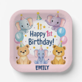 Schattige dieren Happy 1st Birthday Paper Bord