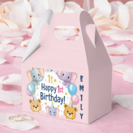 Schattige dieren Happy 1st Birthday Paper Bord Bedankdoosjes