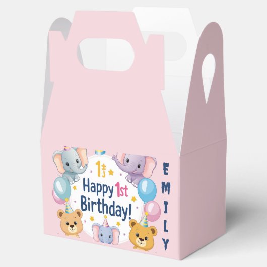 Schattige dieren Happy 1st Birthday Paper Bord Bedankdoosjes (Geopend)